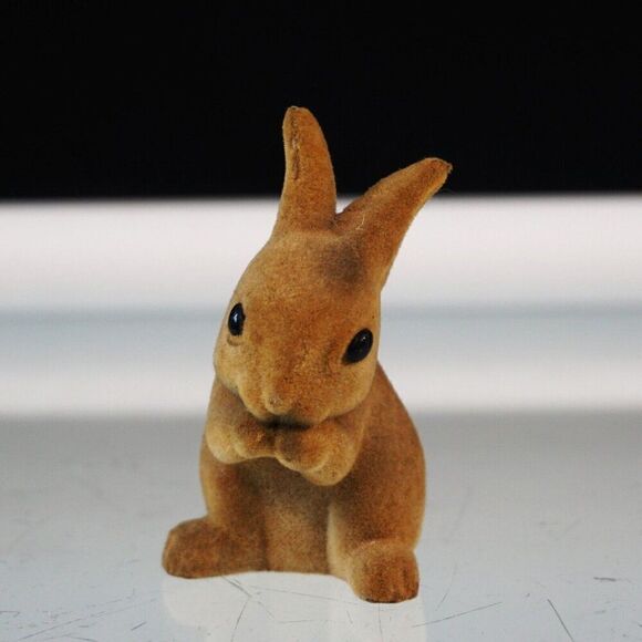 Vintage Hallmark Cards Flocked Bunny Rabbit Brown 3 in - Picture 1 of 5